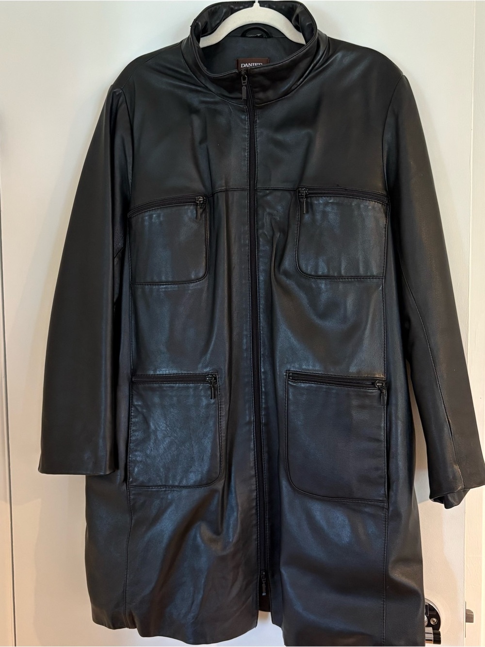 Danier Black Leather jacket Zip-Front Trench Coat